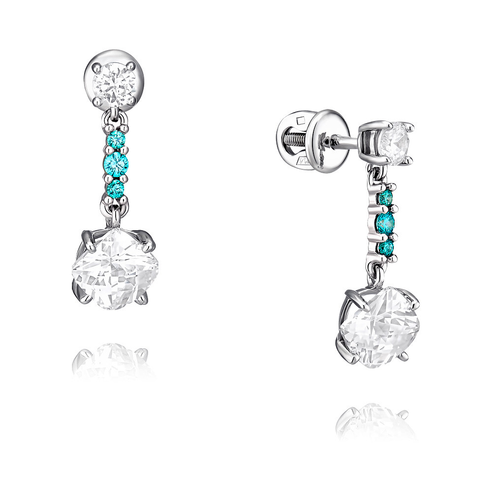 Серьги из белого золота 585 пробы с фианитом