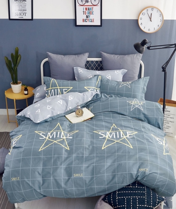 Постельное белье Vpostelke Смайл 1-Спальный 150х220 см сатин серый