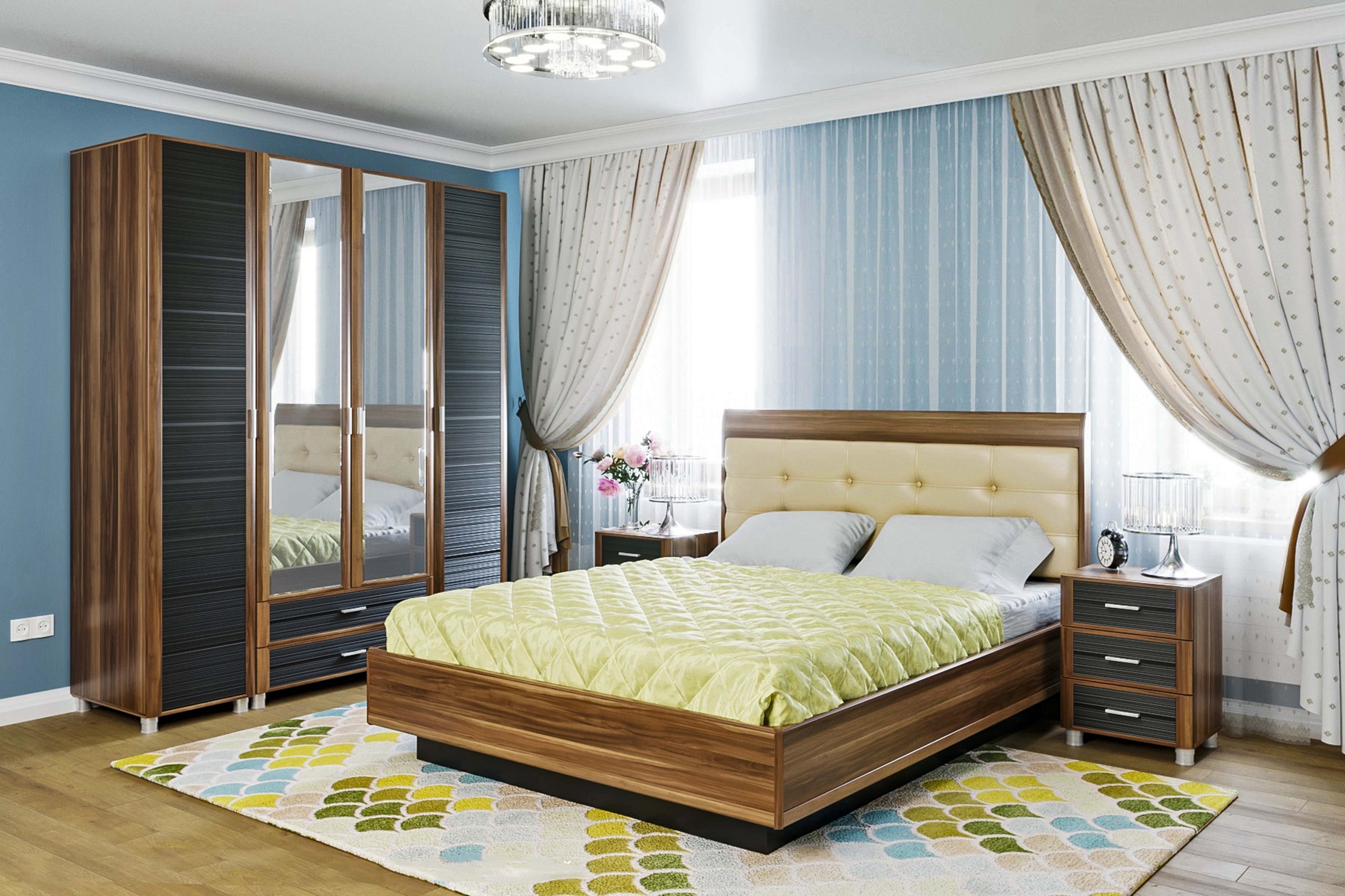 Спальня комплект Лером Камелия из МДФ 180*200 см Слива Валлис - комбинированный (ler-1115)