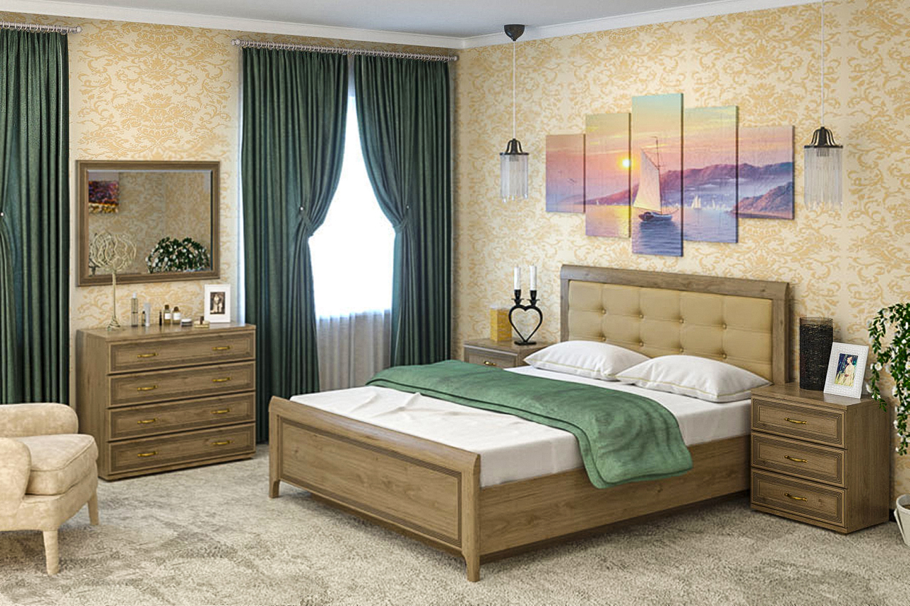 Спальня комплект Лером Карина из МДФ 160*200 см Гикори Джексон светлый (ler-1051)