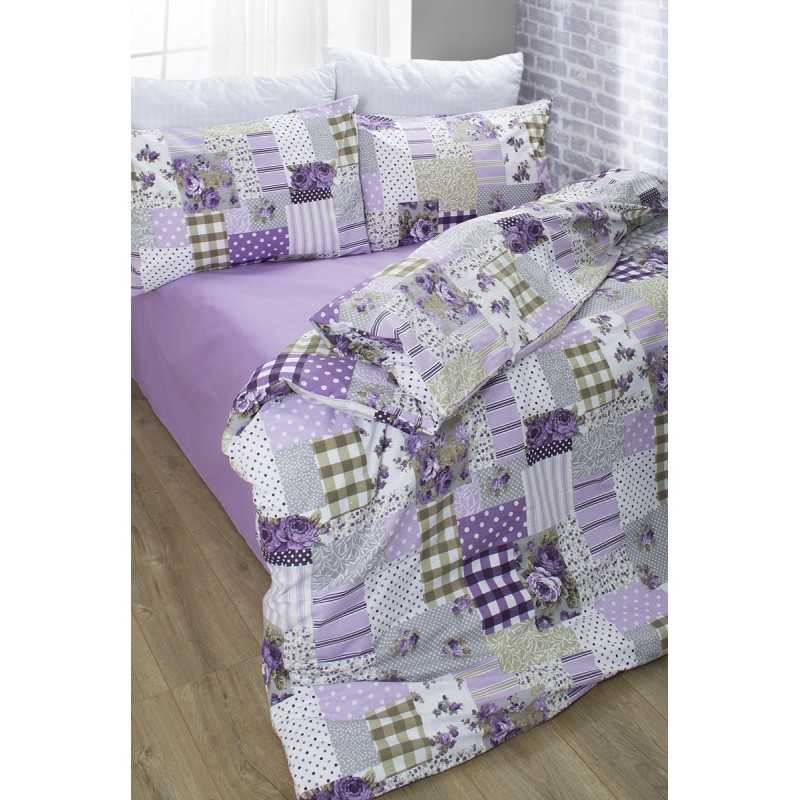 Постельное белье Lotus Premium - Patchwork лиловый семейное
