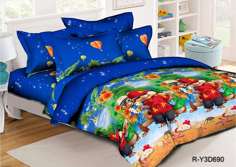 Постельное белье Vpostelke ранфорс Элвин и бурундуки 1.5-Спальный 150х220 см синий