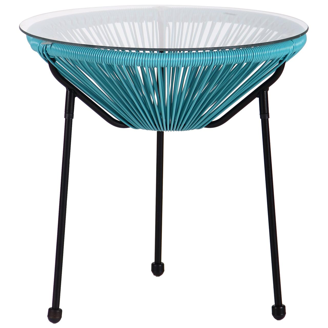 Стол Agave черный, ротанг голубой