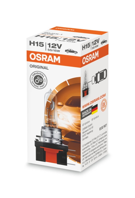 Лампа галогенная OSRAM H15 Original Line 12V-15/55W, 1шт, PGJ23t-1, 64176