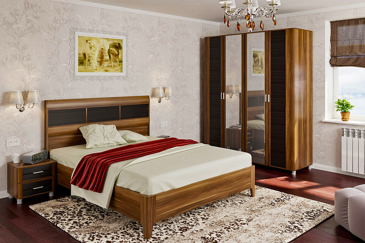 Спальня комплект Лером Камелия из МДФ 160*200 см Слива Валлис - комбинированный (ler-1156)