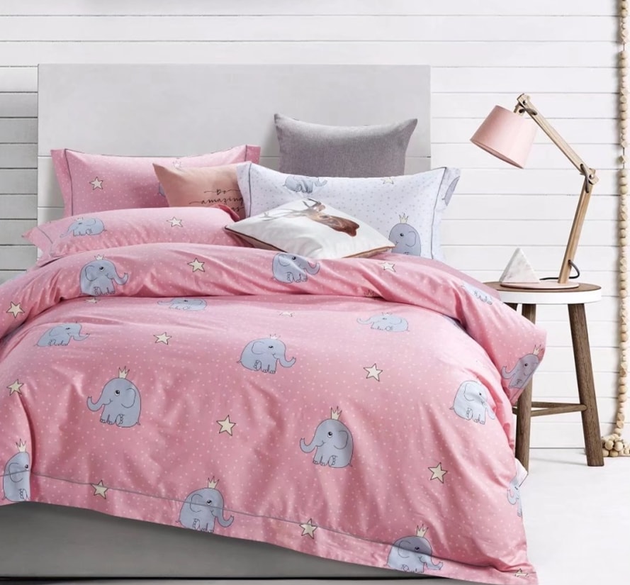Постельное белье Vpostelke Слоники Евро 220х240 см сатин розовое