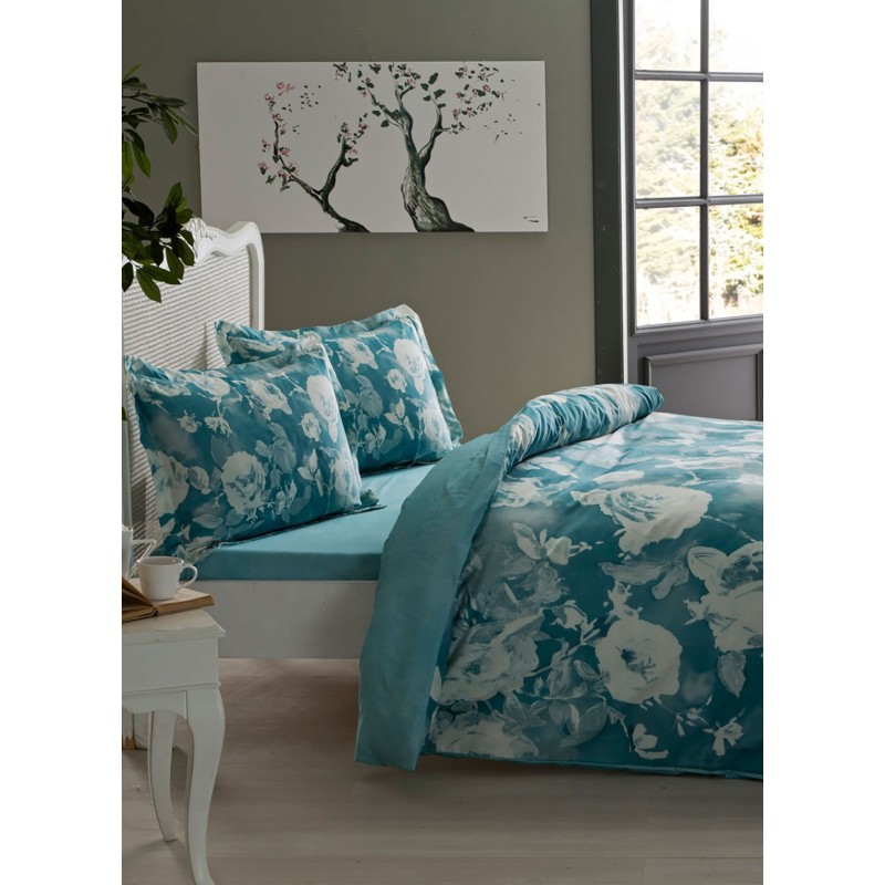 Постельное белье Tac сатин - Janet turkuaz v04 бирюзовый евро