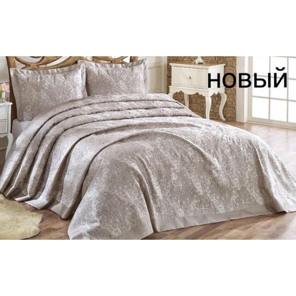 Жаккардовое покрывало ISSI home Cordenya 250х270см с 2 наволочками 50х70см, серебристо-бежевое