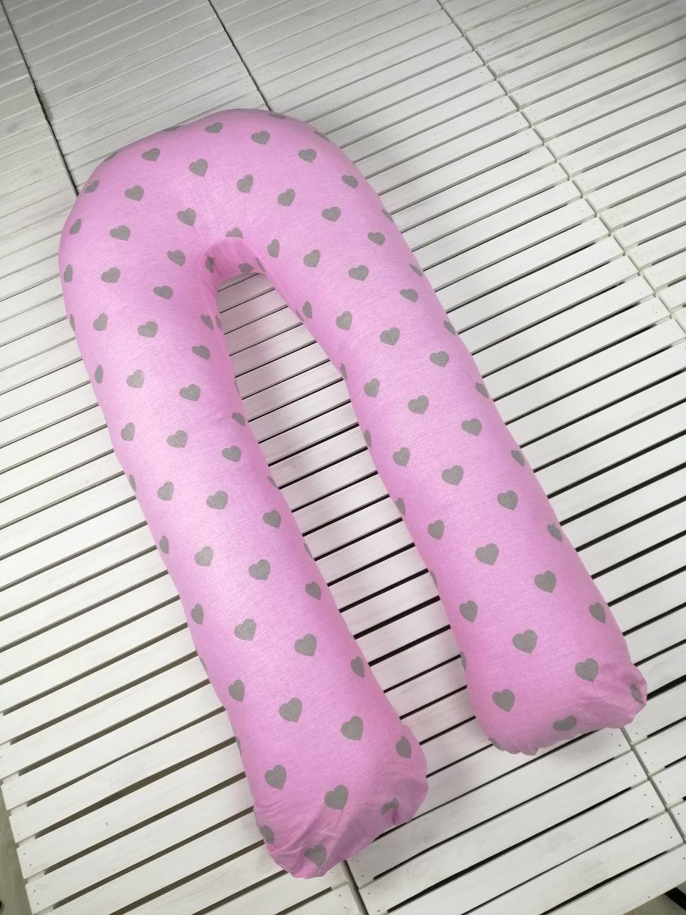 U-образная подушка подкова обнимашка для беременных Esen Сердца на розовом XL 120x60 см (107 001 XL)