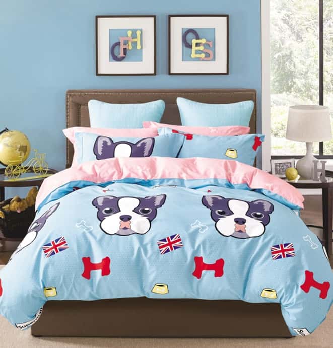 Постельное белье Vpostelke Бульдог Евро 220х240 см сатин голубой