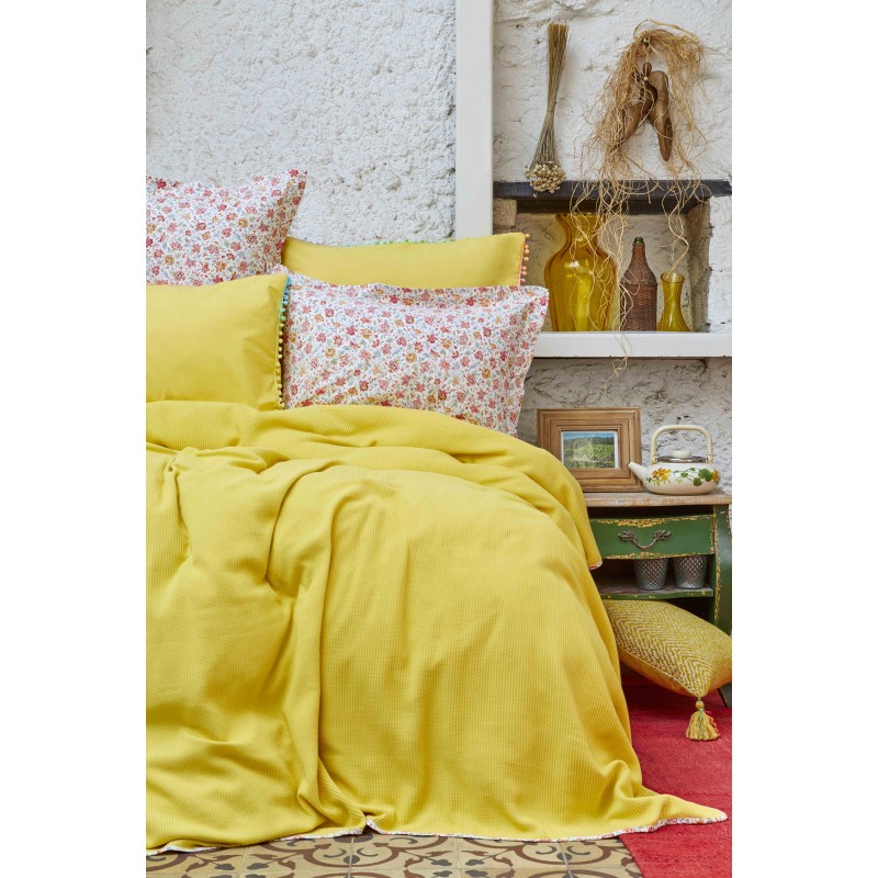 Постельное белье Karaca Home - Picata sari 2018-2 желтый pike jacquard 200*220 евро