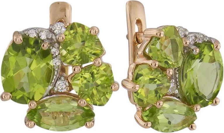 Серьги с хризолитами и фианитами из красного золота (арт. 03513-2182432)