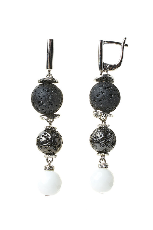 Серьги Роман с камнем 20126480БЕЛЫЙ, ЧЕРНЫЙ