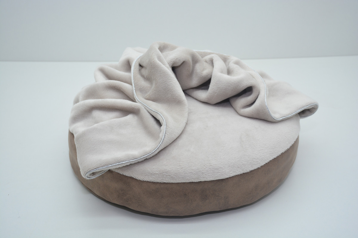 Лежак пуф с одеялом для собак и котов Замш круглый коричневый №1 420х420х90, Прямоугольная Собственное производство (М15104)