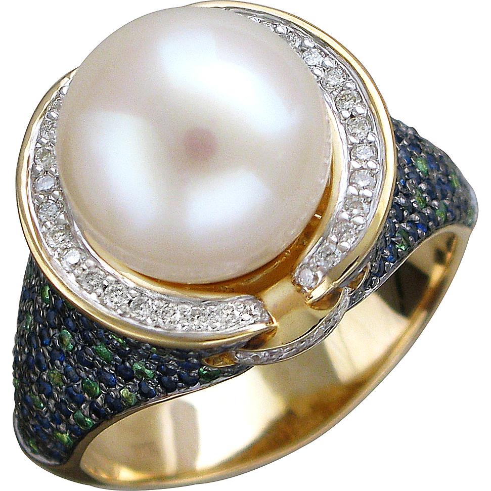 Кольцо с россыпью цветных и драгоценных камней из жёлтого золота (арт. 38119-822315)