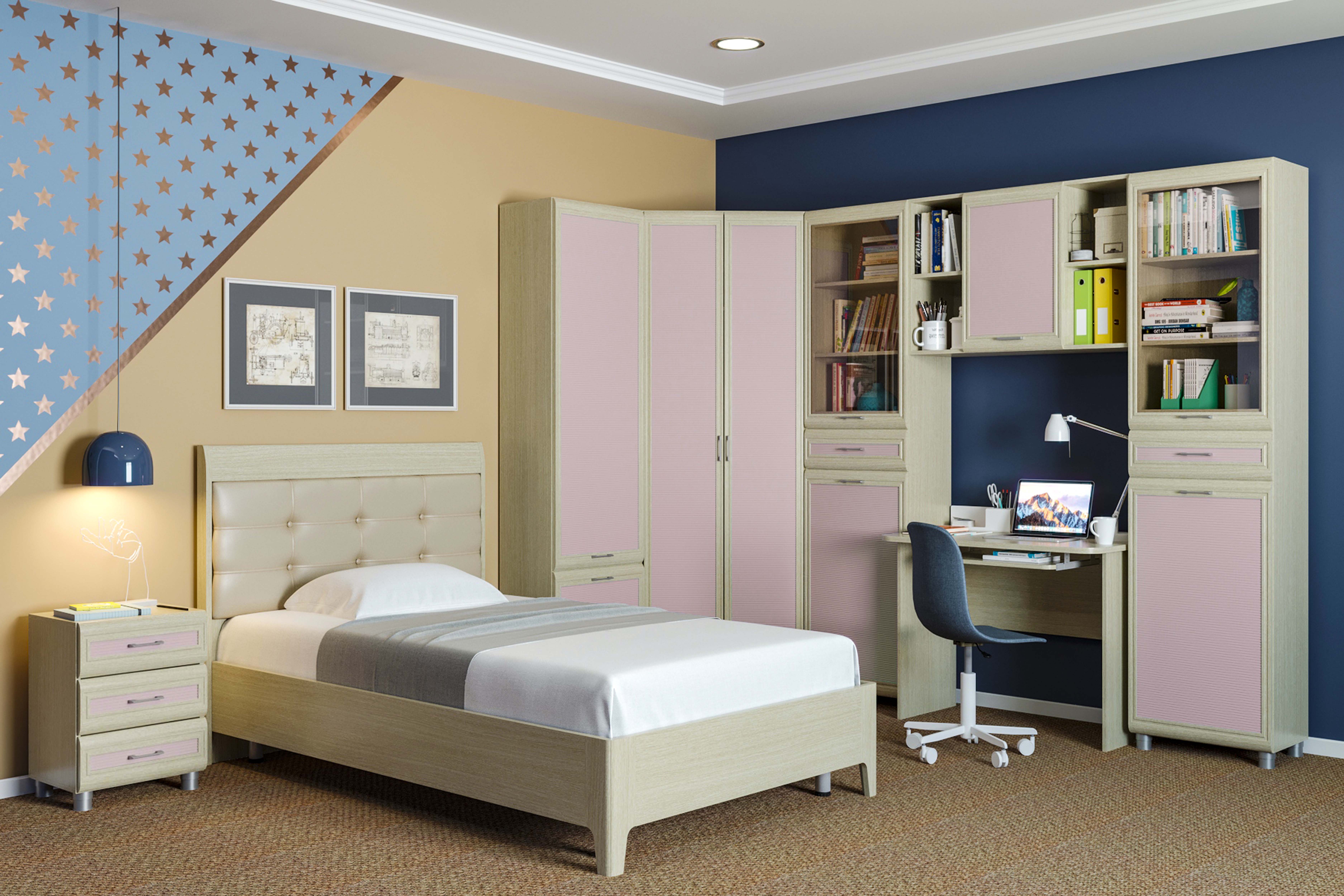 Детская мебель комплект Ксюша из МДФ 120*200 см Дуб Беленый с сиреневыми вставками (ler-1535)