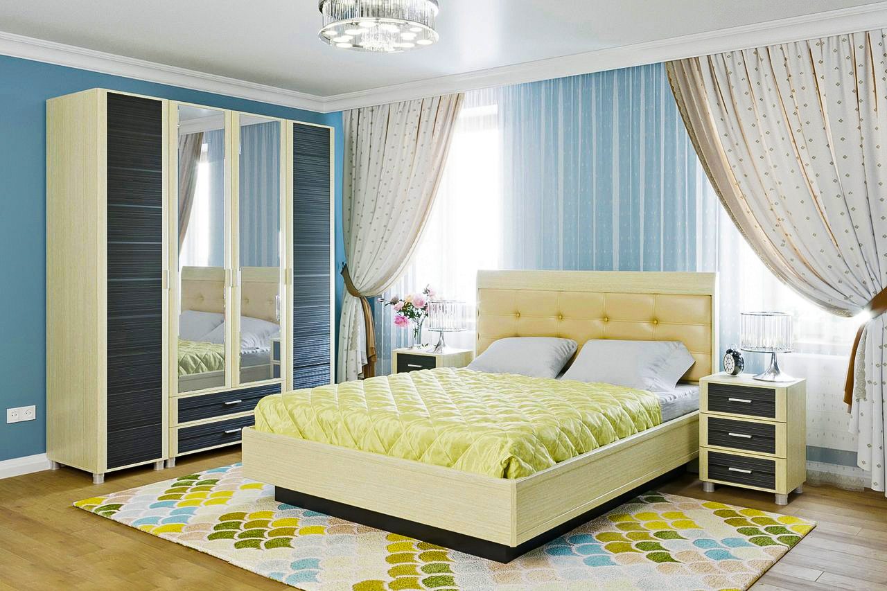 Спальня комплект Лером Камелия из МДФ 160*200 см Дуб Беленый - комбинированный (ler-1102)