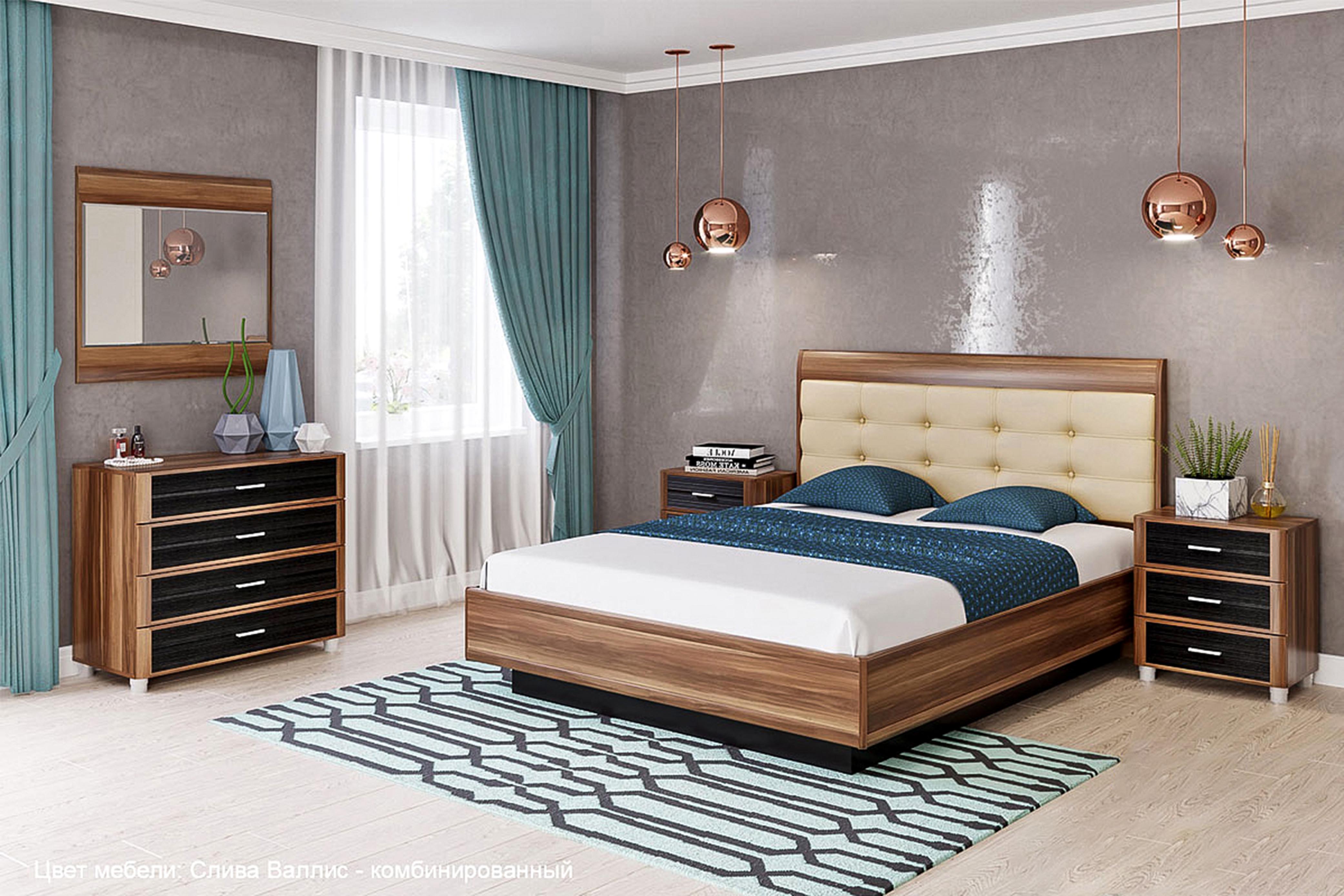 Спальня комплект Лером Камелия из МДФ 180*200 см Слива Валлис - комбинированный (ler-1167)