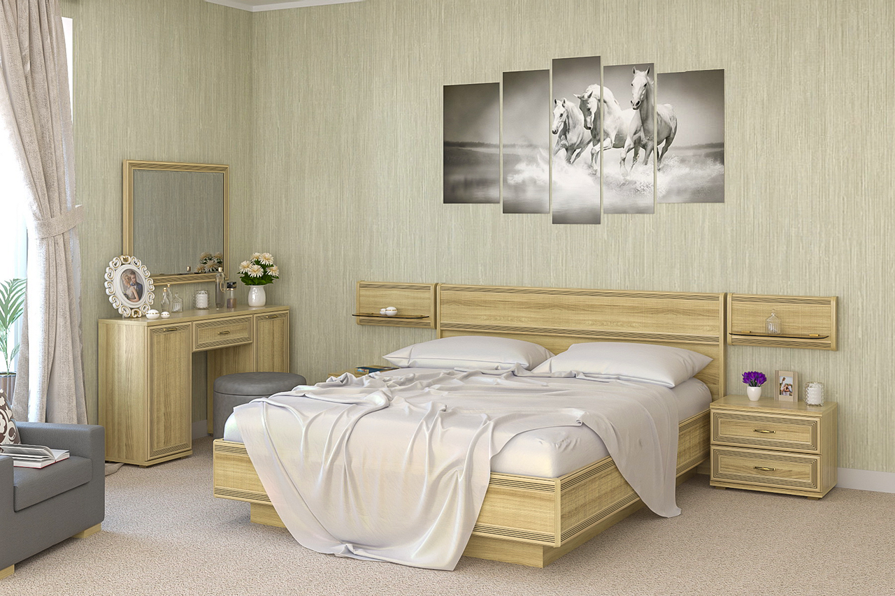 Спальня комплект Лером Карина из МДФ 160*200 см Ясень Асахи (ler-1086)