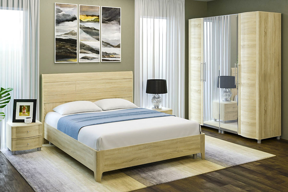 Спальня комплект Лером Дольче Нотте из МДФ 180*200 см Дуб Сонома (ler-1273)