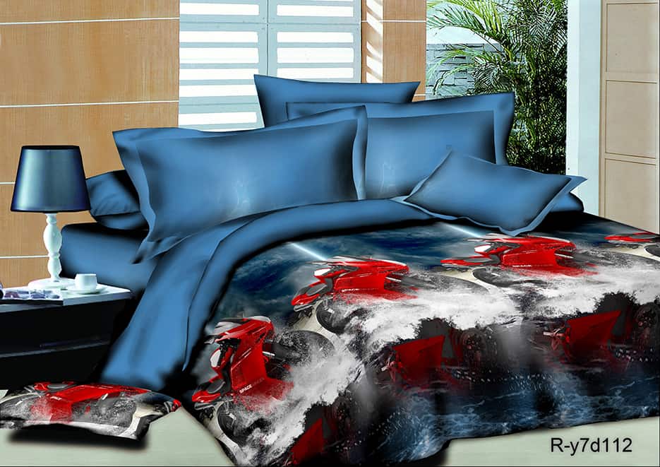 Постельное белье Vpostelke ранфорс Мотоцикл красный Дукати 1.5-Спальный 150х220 см синий