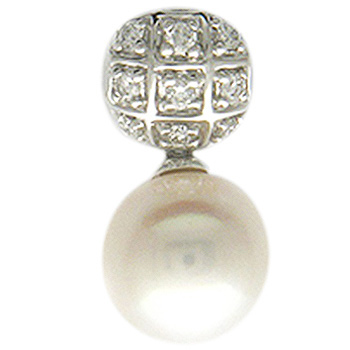 Подвеска с бриллиантами, жемчугом из белого золота 750 пробы (арт. 325991)