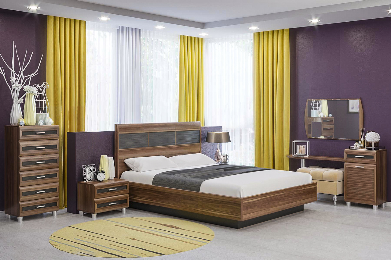 Спальня комплект Лером Мелисса из МДФ 180*200 см Слива Валлис - комбинированный (ler-1345)