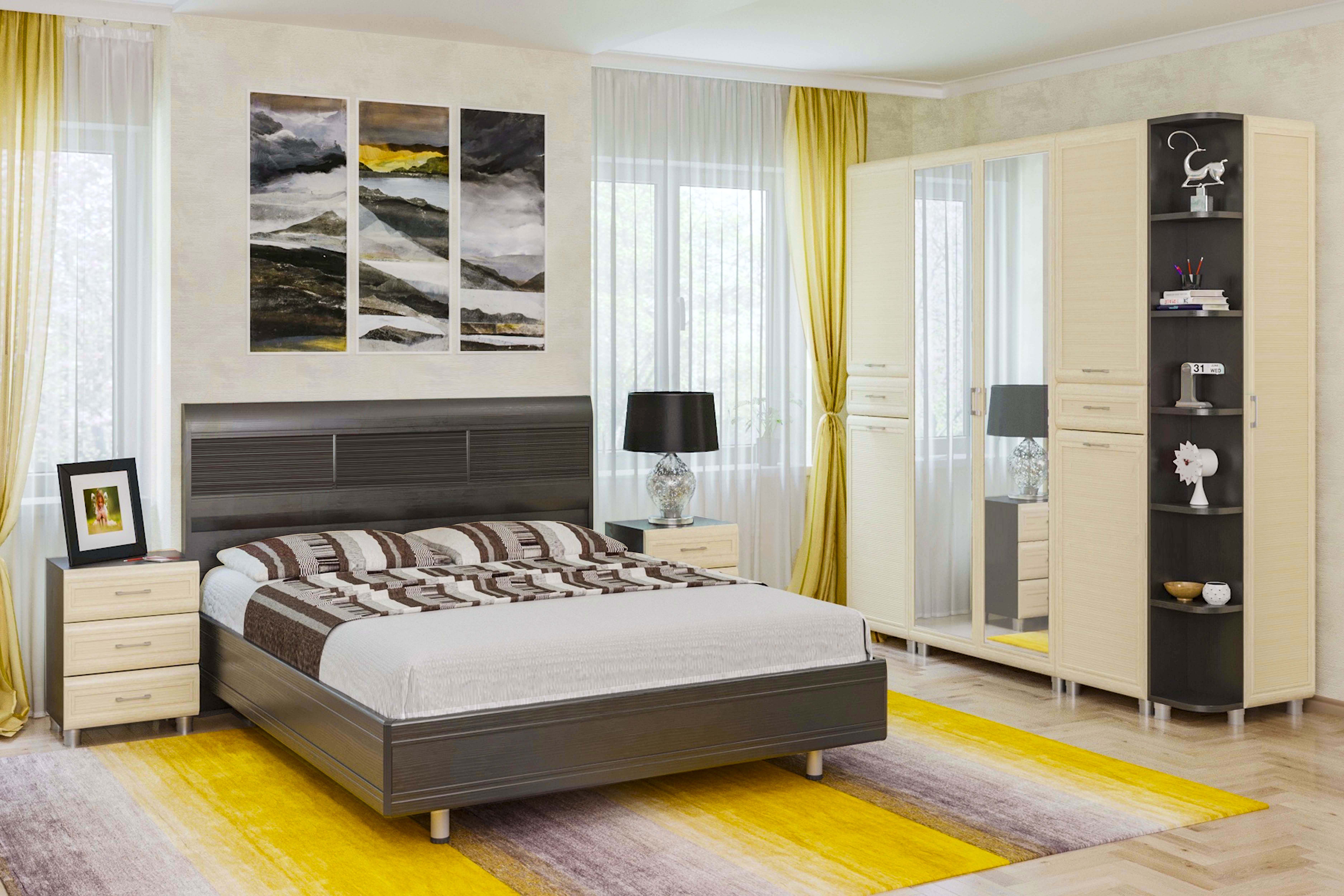 Спальня комплект Лером Мелисса из МДФ 160*200 см Корпус Дуб Венге, фасад Дуб Беленый (ler-1455)