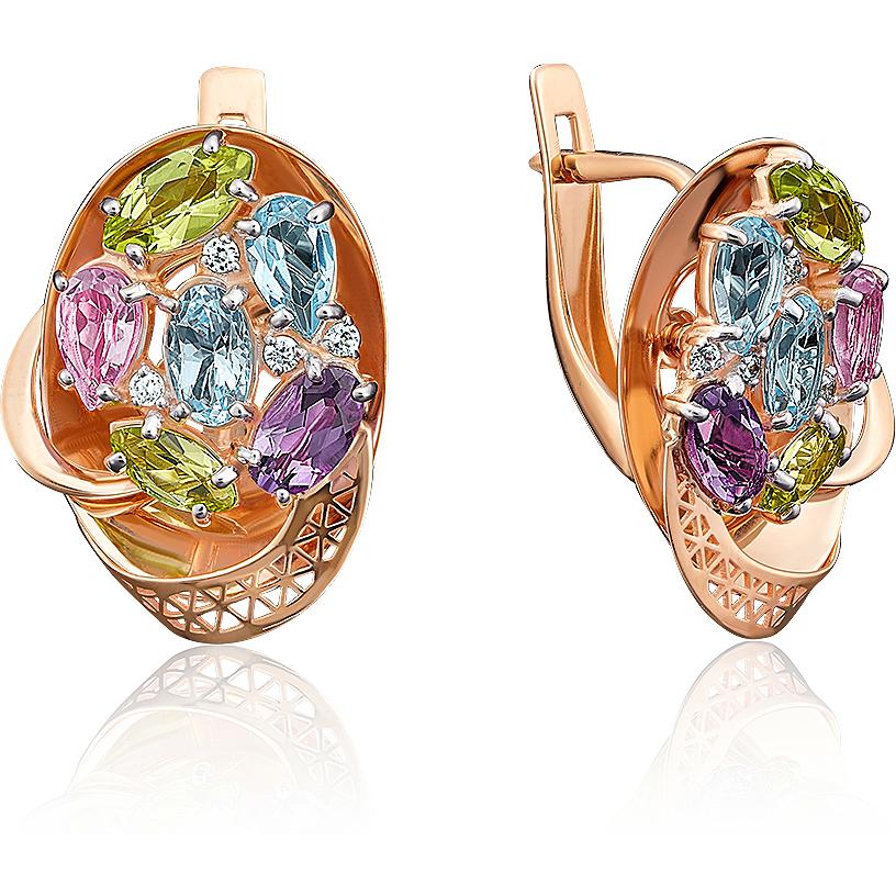 Серьги с россыпью цветных камней из красного золота (арт. 78879-2210449)