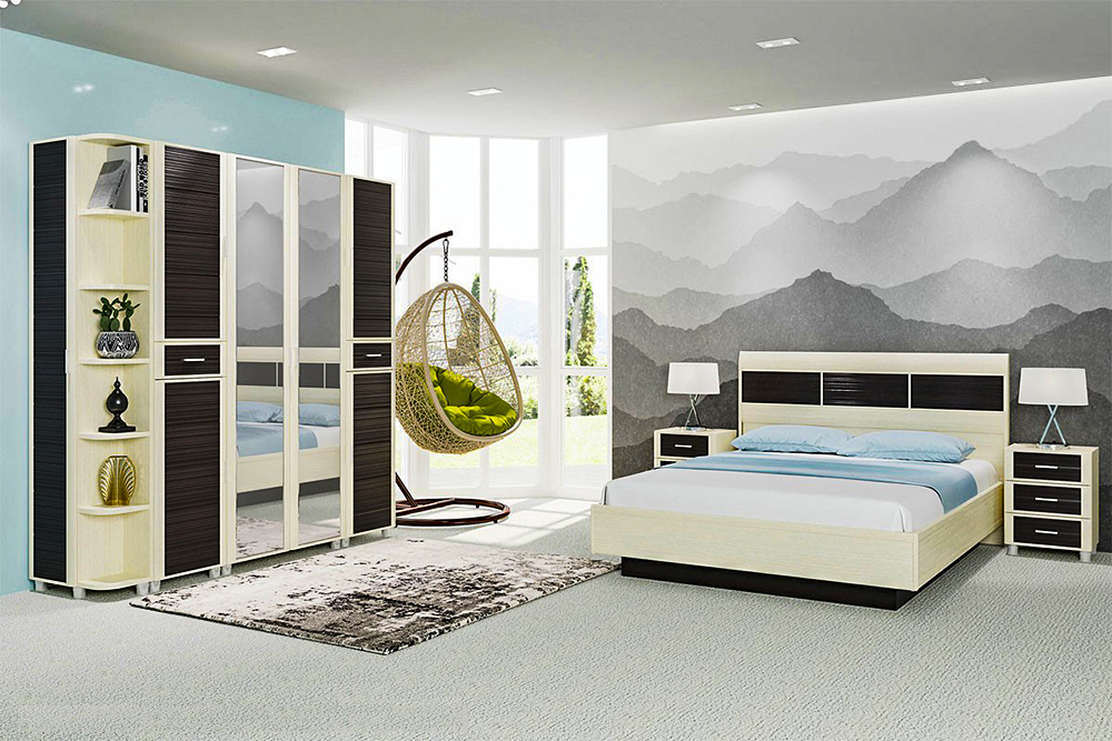 Спальня комплект Лером Камелия из МДФ 160*200 см Дуб Беленый - комбинированный (ler-1168)