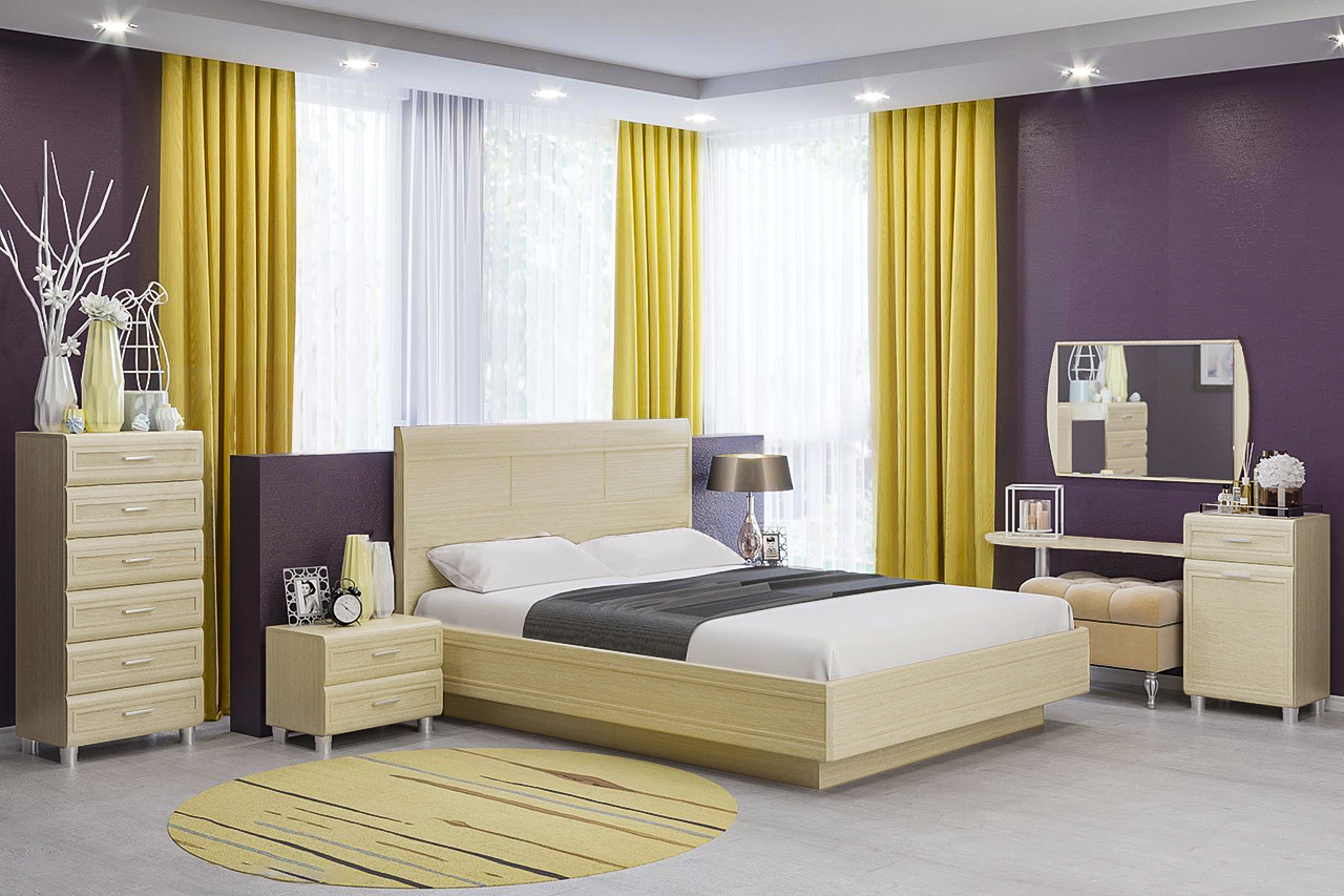 Спальня комплект Лером Мелисса из МДФ 180*200 см Дуб Беленый (ler-1346)