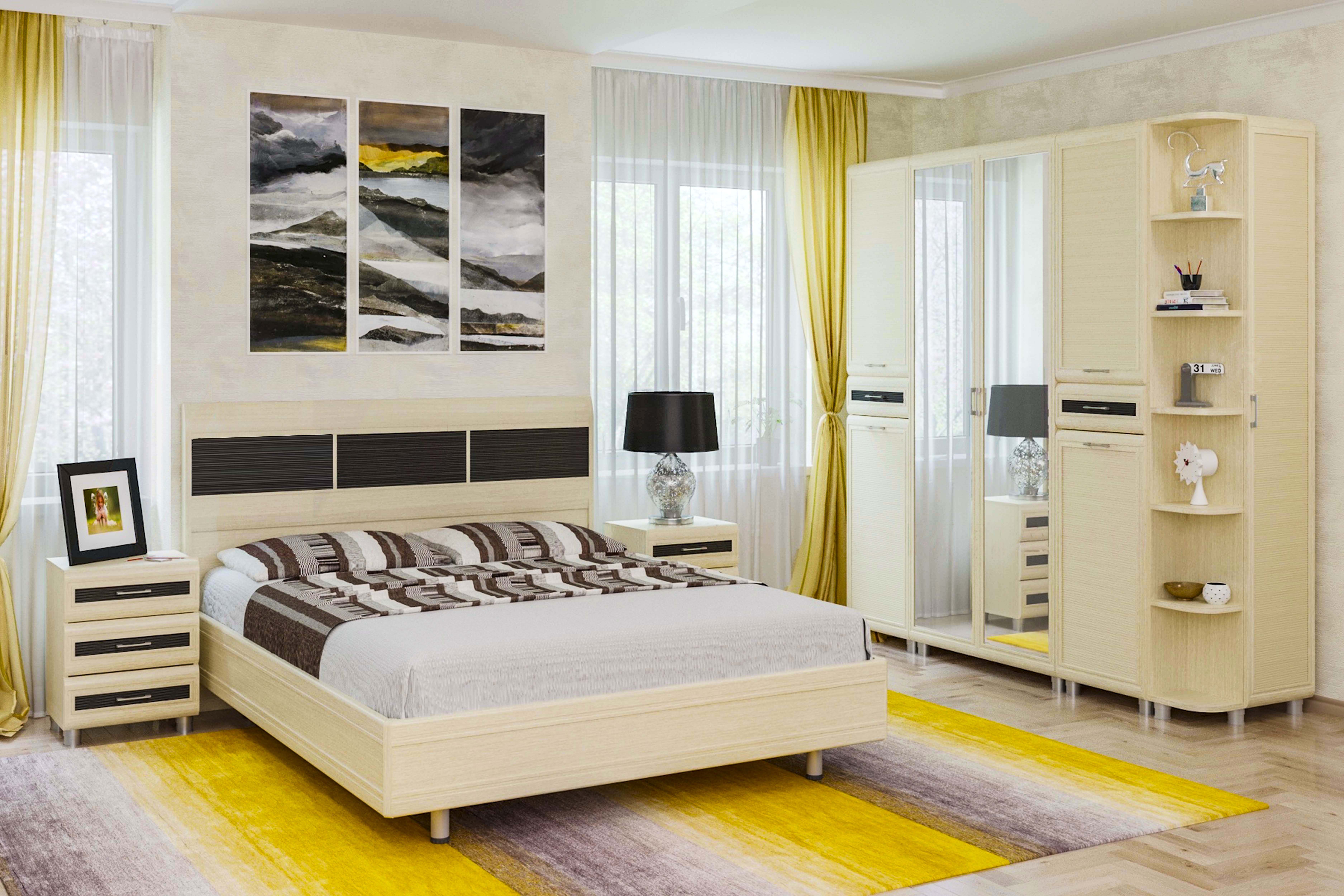 Спальня комплект Лером Мелисса из МДФ 160*200 см Корпус Дуб Беленый, фасад Дуб Венге (ler-1448)