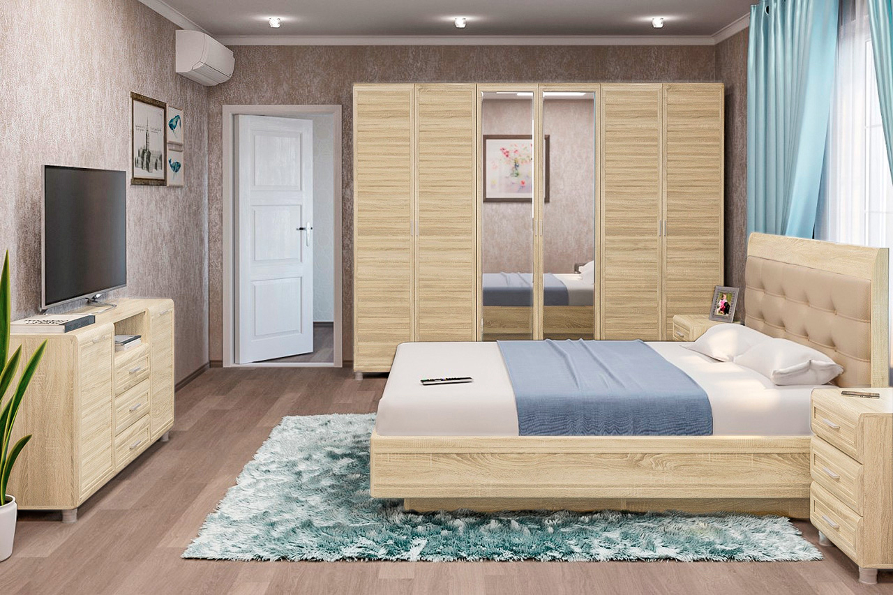 Спальня комплект Лером Мелисса из МДФ 160*200 см Дуб Сонома (ler-1385)