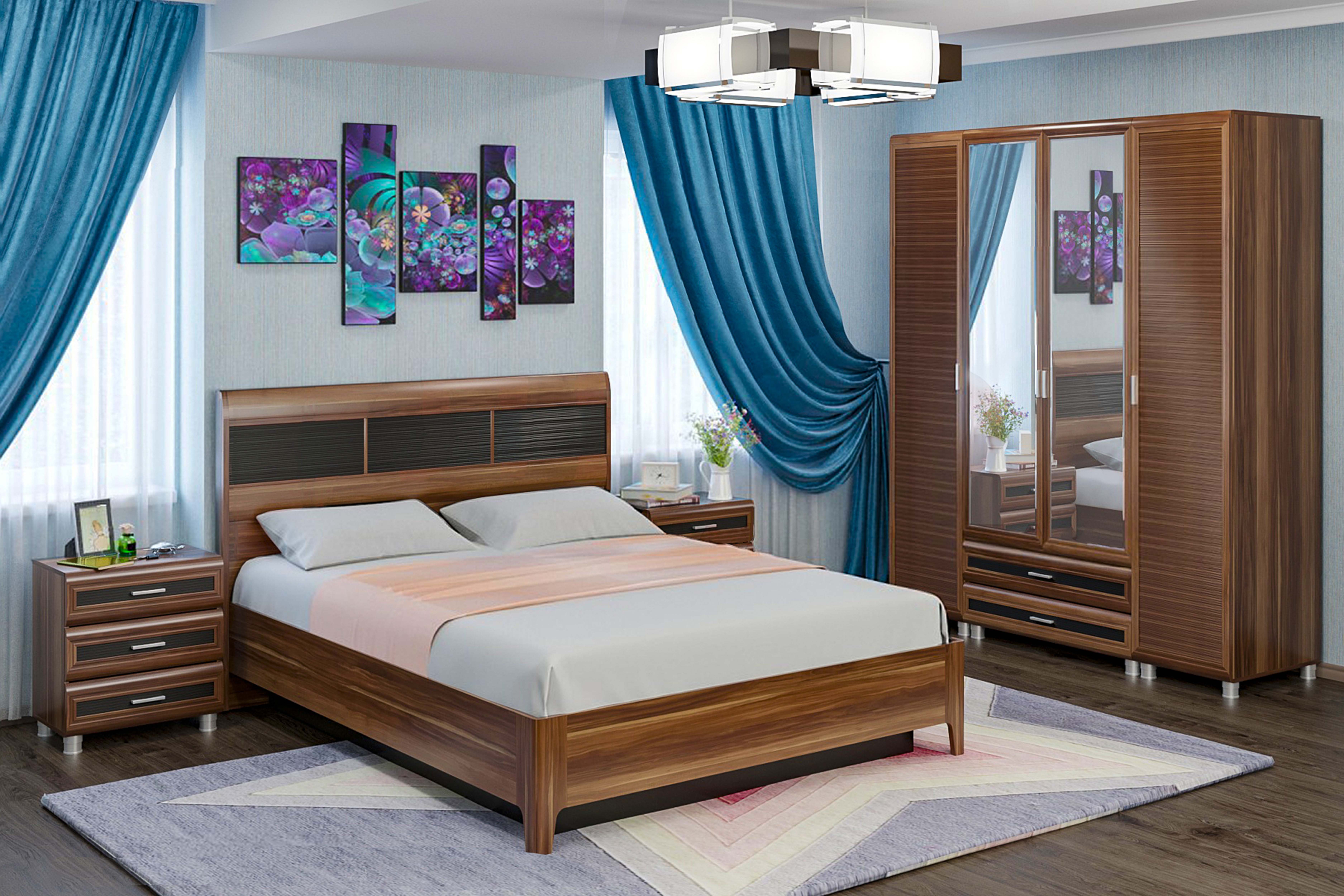 Спальня комплект Лером Мелисса из МДФ 160*200 см Слива Валлис - комбинированный (ler-1368)