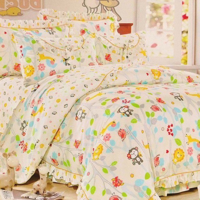 Постельное белье Vpostelke сатин Обезьяна Лев Жираф 1.5-Спальный 150х220 см белое