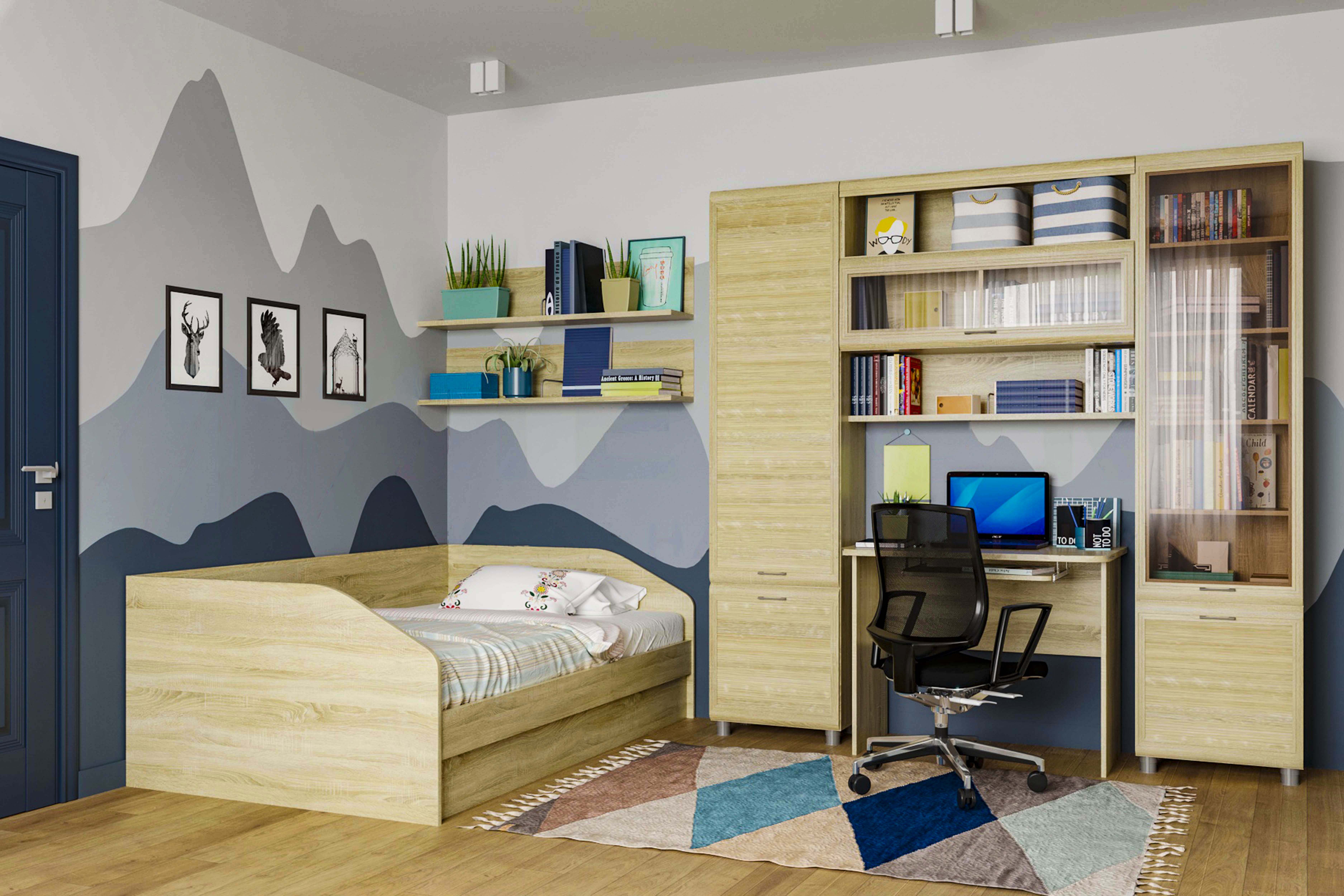 Детская мебель комплект Ксюша из МДФ 120*200 см Дуб Сонома (ler-1539)