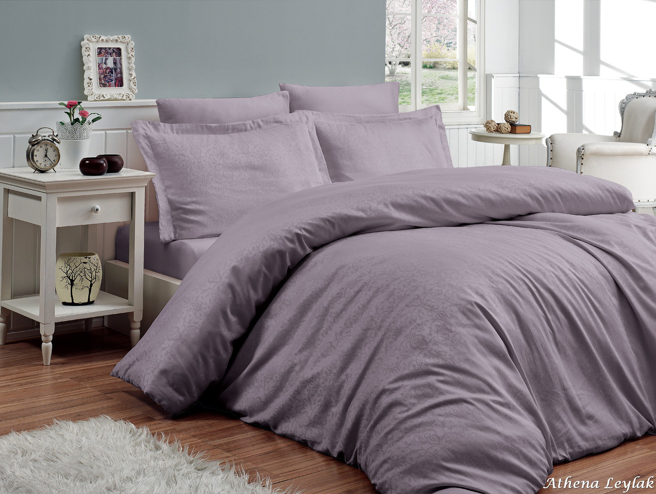 Комплект постельного белья First Choice Сатин Жаккард 200х220 Athena Leylak