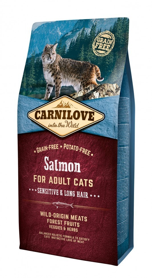 Сухой корм Carnilove Cat Salmon Sensitive& Long Hair для взрослых кошек с чувствительным пищеварением 6 кг