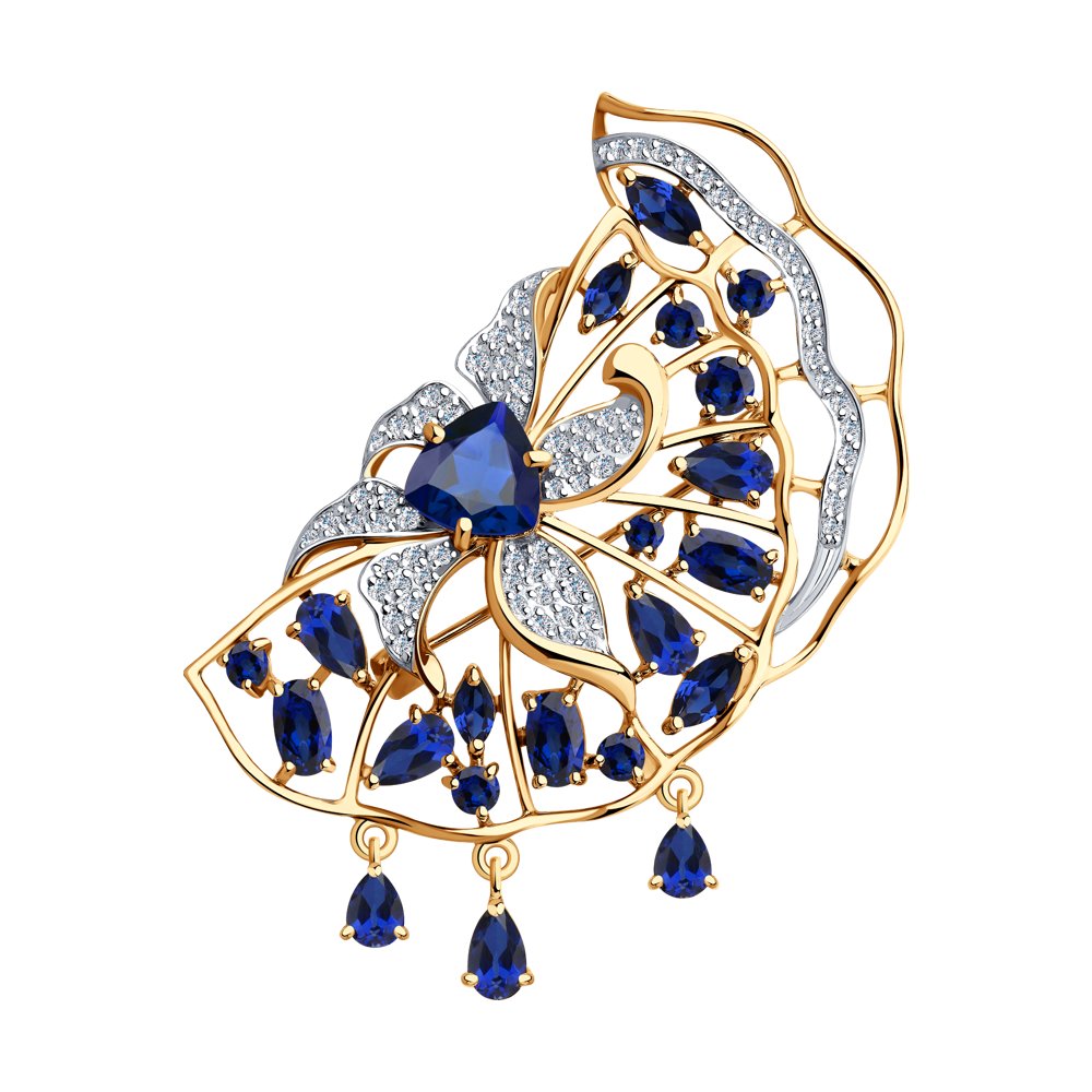 Брошь SOKOLOV из золота с корундами и фианитами