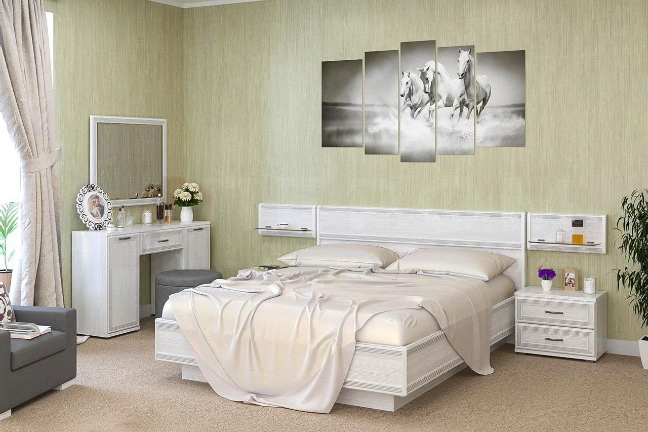 Спальня комплект Лером Карина из МДФ 160*200 см Снежный ясень (ler-1085)