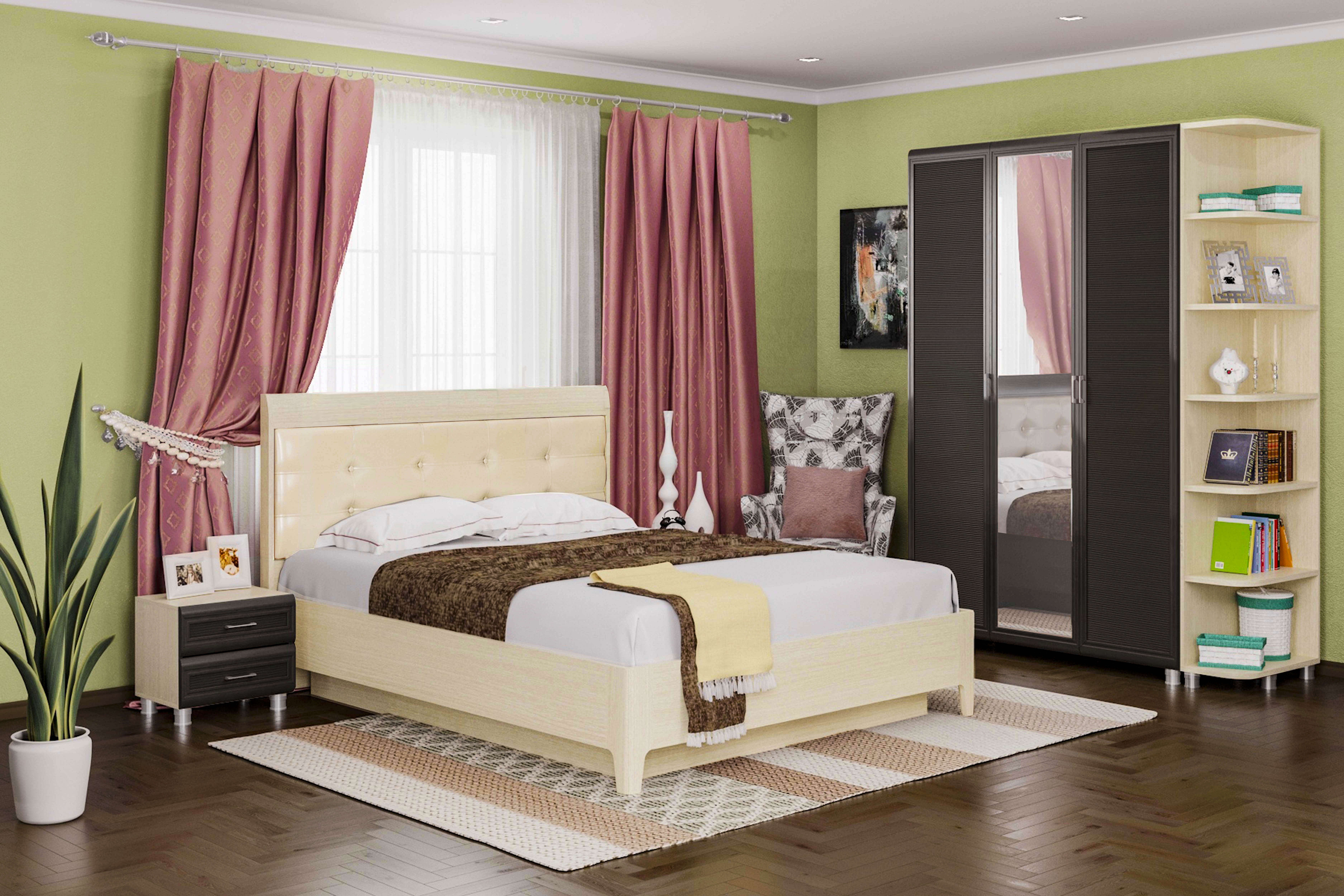 Спальня комплект Лером Мелисса из МДФ 180*200 см Корпус Дуб Беленый, фасад Дуб Венге (ler-1420)