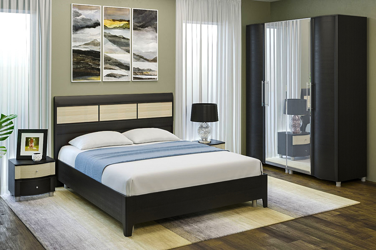 Спальня комплект Лером Дольче Нотте из МДФ 160*200 см Дуб Венге - комбинированный (ler-1271)