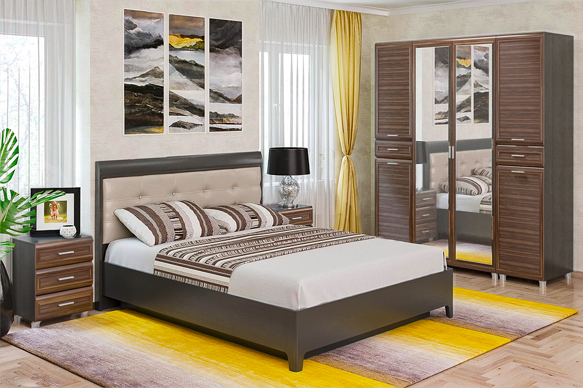 Спальня комплект Лером Мелисса из МДФ 160*200 см Корпус Дуб Венге, фасады Слива Валлис (ler-1288)