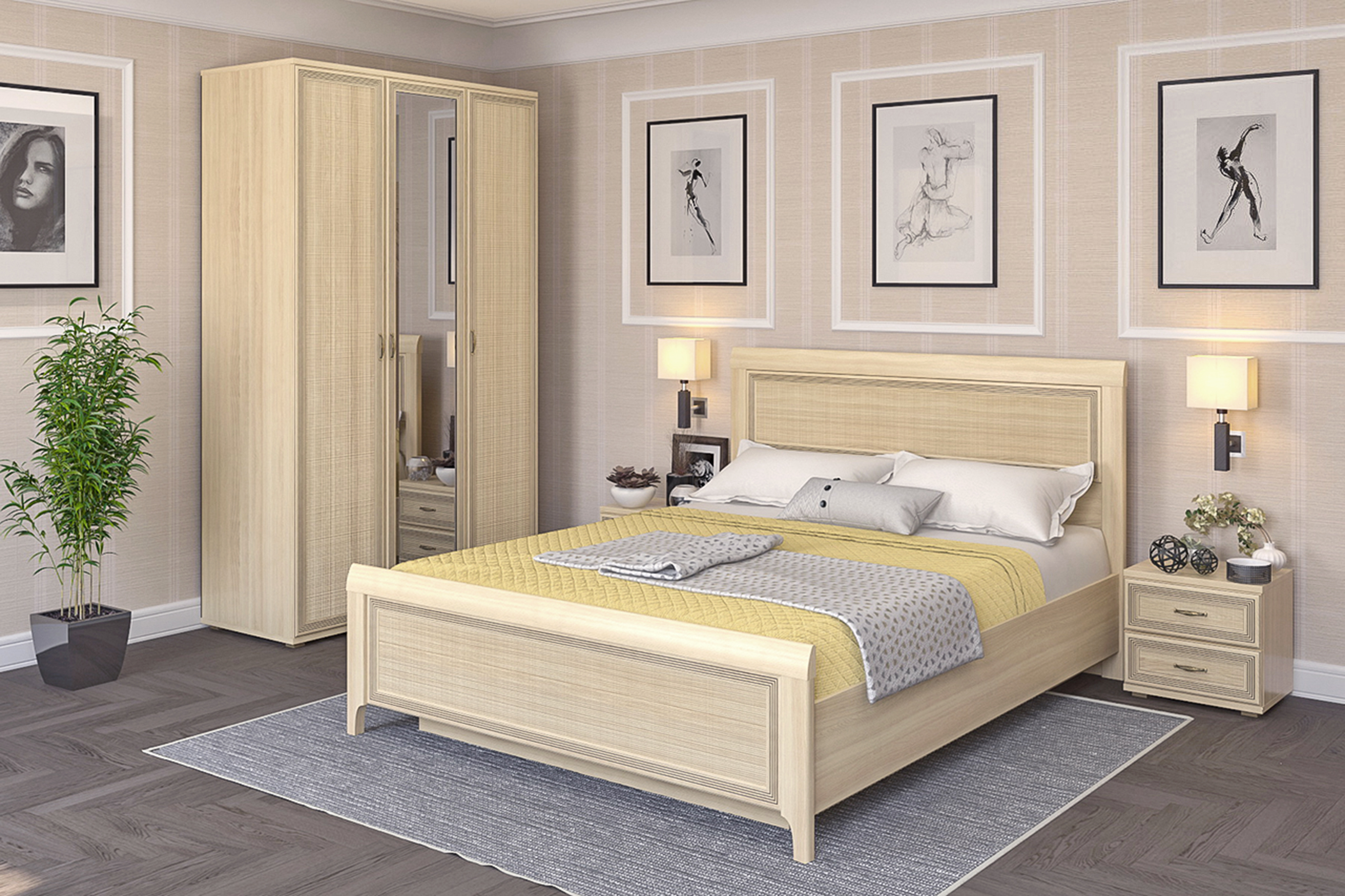 Спальня комплект Лером Карина из МДФ 160*200 см Ясень Асахи (ler-1019)