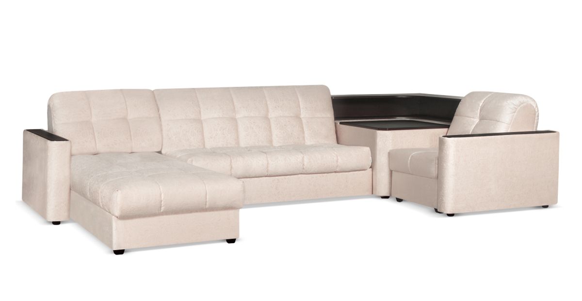 Диван угловой Сидней 155 с полкой и оттоманкой цвет Молочный