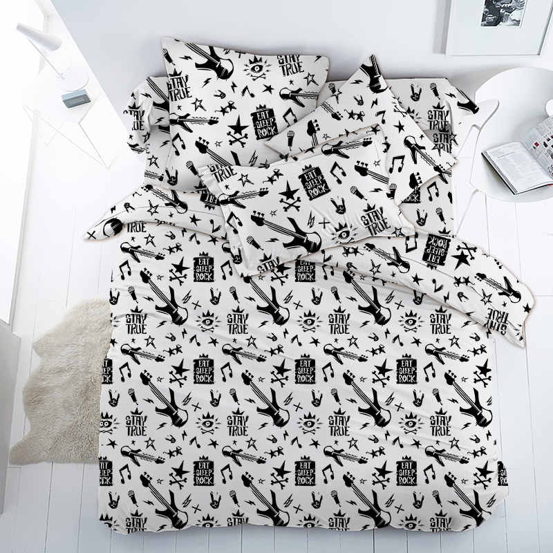 Постельное белье Vpostelke поплин Рок звезда гитары 1.5-Спальный 150х220 см чёрный
