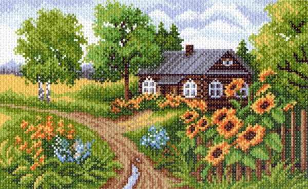 1407 Домик на окраине - рисунок на канве (МП)