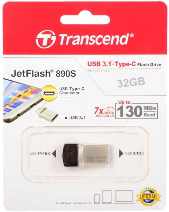 Transcend JetFlash 890 32Gb (серебристый)