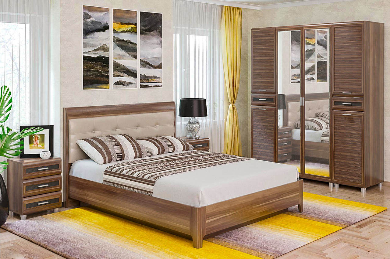 Спальня комплект Лером Мелисса из МДФ 160*200 см Слива Валлис - комбинированный (ler-1286)