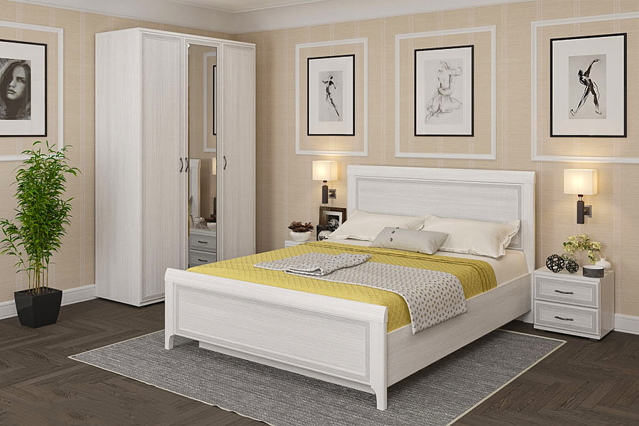 Спальня комплект Лером Карина из МДФ 180*200 см Снежный ясень (ler-1012)